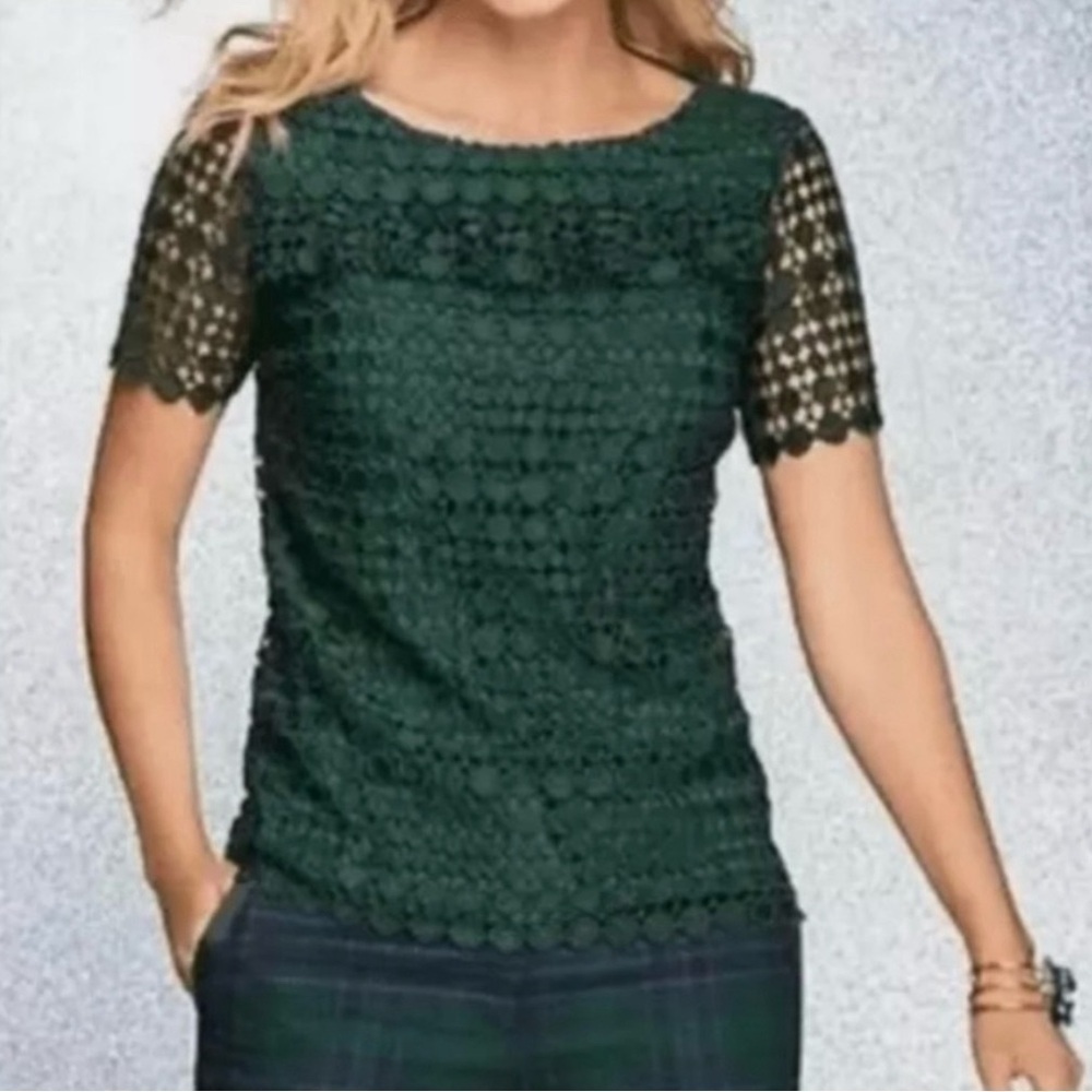 RSVP Talbots Lined Green Circle Lace Top Tie At Neck Medium EUC